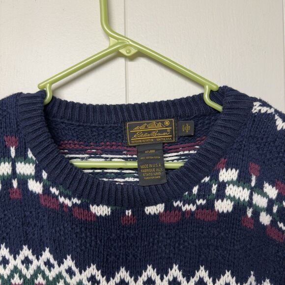 Vtg Eddie Bauer Fair Isle Cotton Holiday Sweater Crewneck USA Made Men XL EUC - Picture 3 of 11